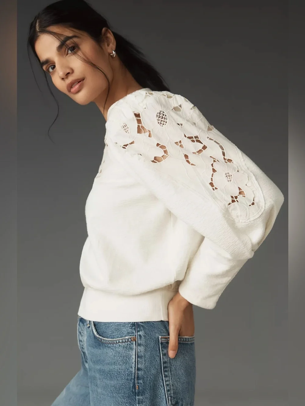 By Anthropologie Lace Cutwork Mutton-Sleeve Top Size 3XL